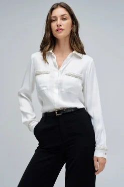 Salsa Jeans Camisa de satén en tweed Blanco Discount