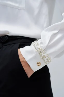 Salsa Jeans Camisa de satén en tweed Blanco Discount