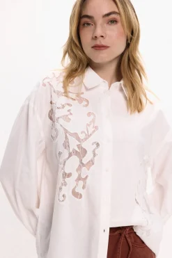 Vila Camisa de viscosa y algodón con encaje Blanco Best