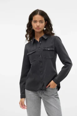 Vero Moda Camisa denim con bolsillos en el pecho Negro Discount