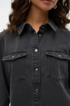 Vero Moda Camisa denim con bolsillos en el pecho Negro Discount