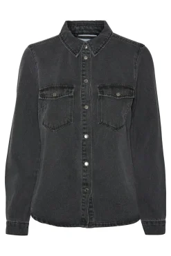 Vero Moda Camisa denim con bolsillos en el pecho Negro Discount