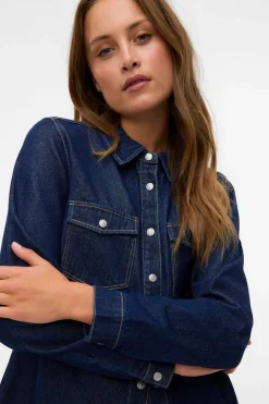 Vero Moda Camisa denim con bolsillos en el pecho Azul marino Sale