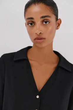 Cortefiel Camisa elástica botones Negro New