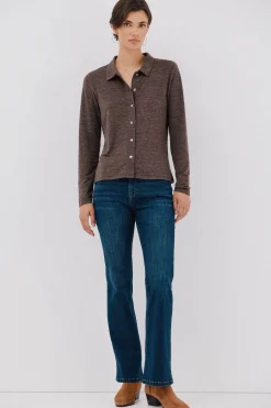 Cortefiel Camisa elástica botones Marr&oacute;n oscuro Online