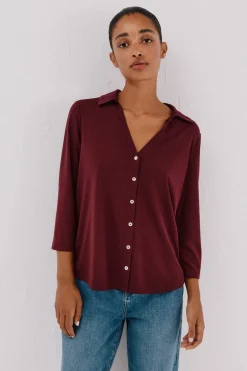 Cortefiel Camisa elástica botones Vino Online