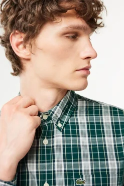 Lacoste Camisa elástica con estampado de cuadros para hombre Estampado verde Discount