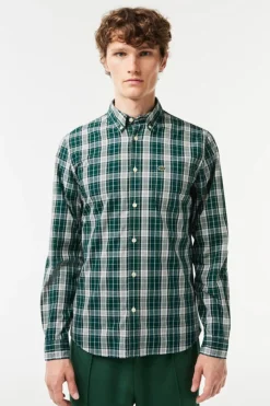 Lacoste Camisa elástica con estampado de cuadros para hombre Estampado verde Discount