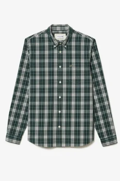Lacoste Camisa elástica con estampado de cuadros para hombre Estampado verde Discount