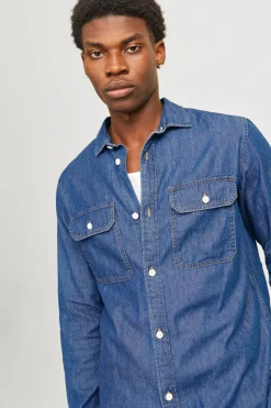 Jack & Jones Camisa estilo sarga azul Best
