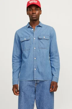 Jack & Jones Camisa estilo sarga azul Discount