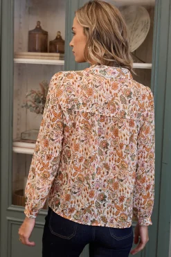 Polín Et Moi Camisa floral con cuello pico Naranja Clearance