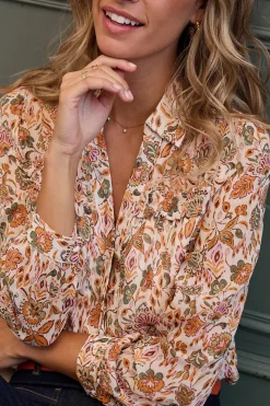 Polín Et Moi Camisa floral con cuello pico Naranja Clearance