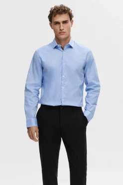 Selected Camisa formal de vestir Slim Fit confeccionada con algodón orgánico. Azul Sale
