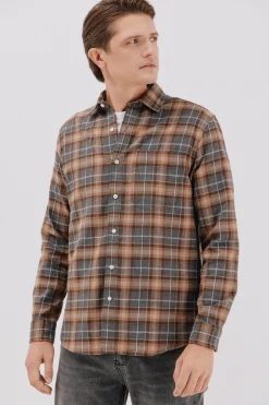 Cortefiel Camisa franela cuadros Camel Best