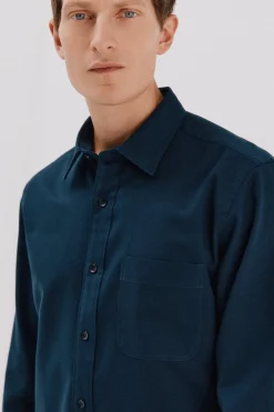 Cortefiel Camisa gabardina Tencel Azul marino Outlet