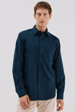Cortefiel Camisa gabardina Tencel Azul marino Outlet