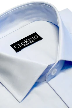 Cloking Camisa Lisa con doble Puño Cuello Inglés Azul