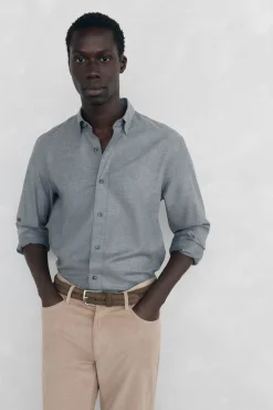 Pedro del Hierro Camisa lisa melange Tencel Gris Online