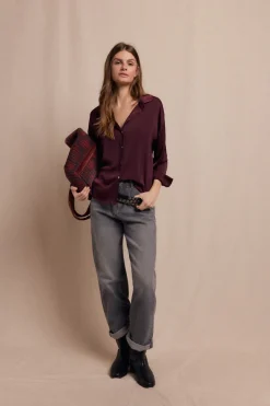 Slowlove Camisa lisa satinada Vino Outlet