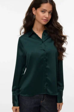 Vero Moda Camisa lisa satinada Verde oscuro Best