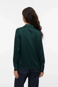 Vero Moda Camisa lisa satinada Verde oscuro Best