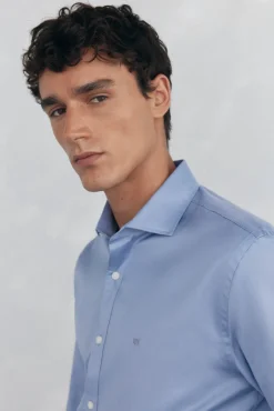Pedro del Hierro Camisa lisa twill fácil plancha + anti olor slim fit Azul Outlet