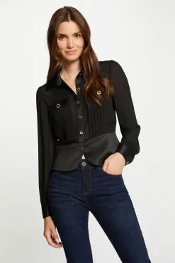 Morgan Camisa manga larga con pliegues Negro Best