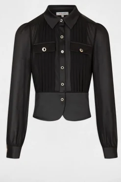 Morgan Camisa manga larga con pliegues Negro Best