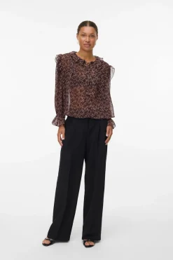 Vero Moda Camisa manga larga volantes Marr&oacute;n oscuro New