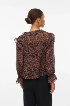 Vero Moda Camisa manga larga volantes Marr&oacute;n oscuro New