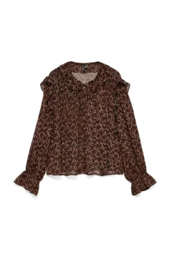 Vero Moda Camisa manga larga volantes Marr&oacute;n oscuro New