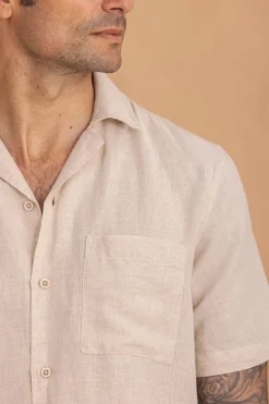 Celopman Camisa Mangas Cortas Con Lino beige Hot