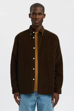 Selected Camisa micropana 100% algodón orgánico Marr&oacute;n Online