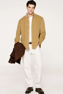 Selected Camisa micropana 100% algodón orgánico Marr&oacute;n Outlet