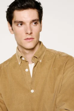 Selected Camisa micropana 100% algodón orgánico Marr&oacute;n Outlet