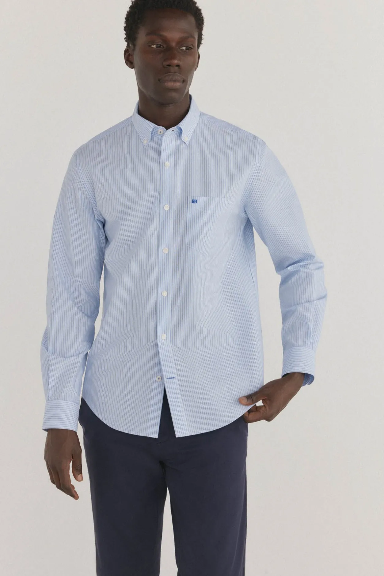 Pedro del Hierro Camisa non iron + antimanchas rayas Azul Hot