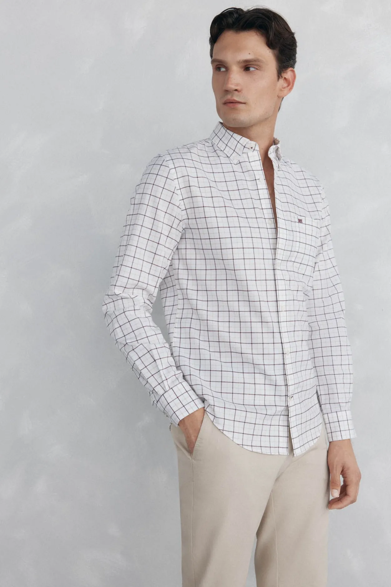 Pedro del Hierro Camisa non iron oxford cuadros Burdeos Best