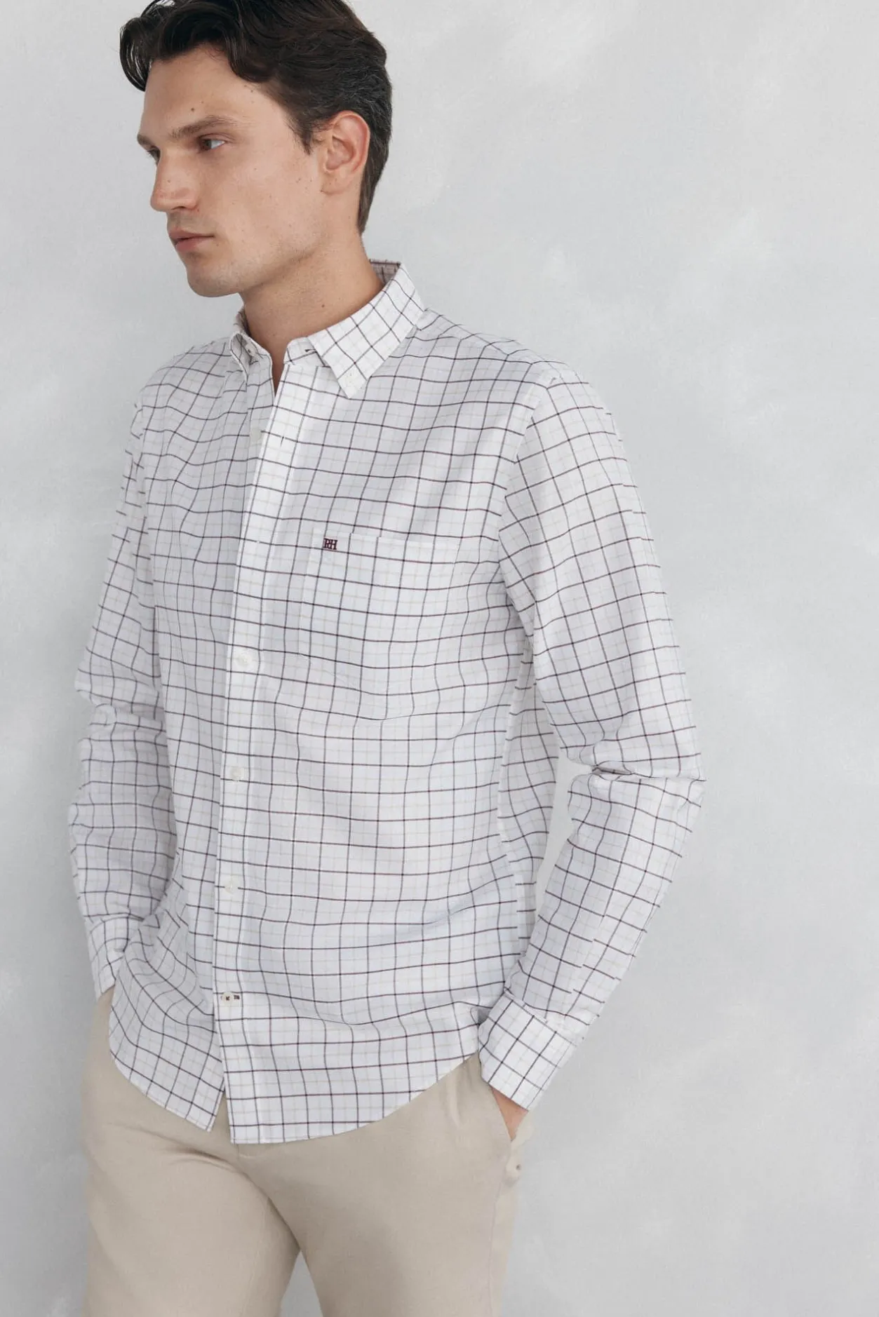 Pedro del Hierro Camisa non iron oxford cuadros Burdeos Best
