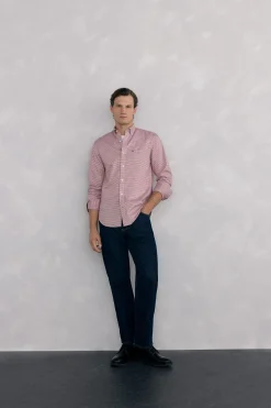 Pedro del Hierro Camisa non iron oxford cuadros Burdeos Online