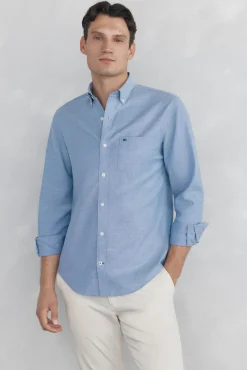 Pedro del Hierro Camisa non iron oxford liso Azul Clearance