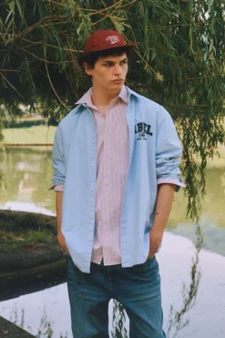 Springfield Camisa oxford bordado azul