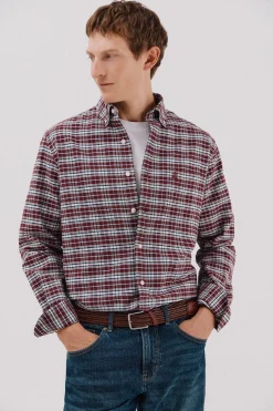 Cortefiel Camisa oxford cuadros Granate Best
