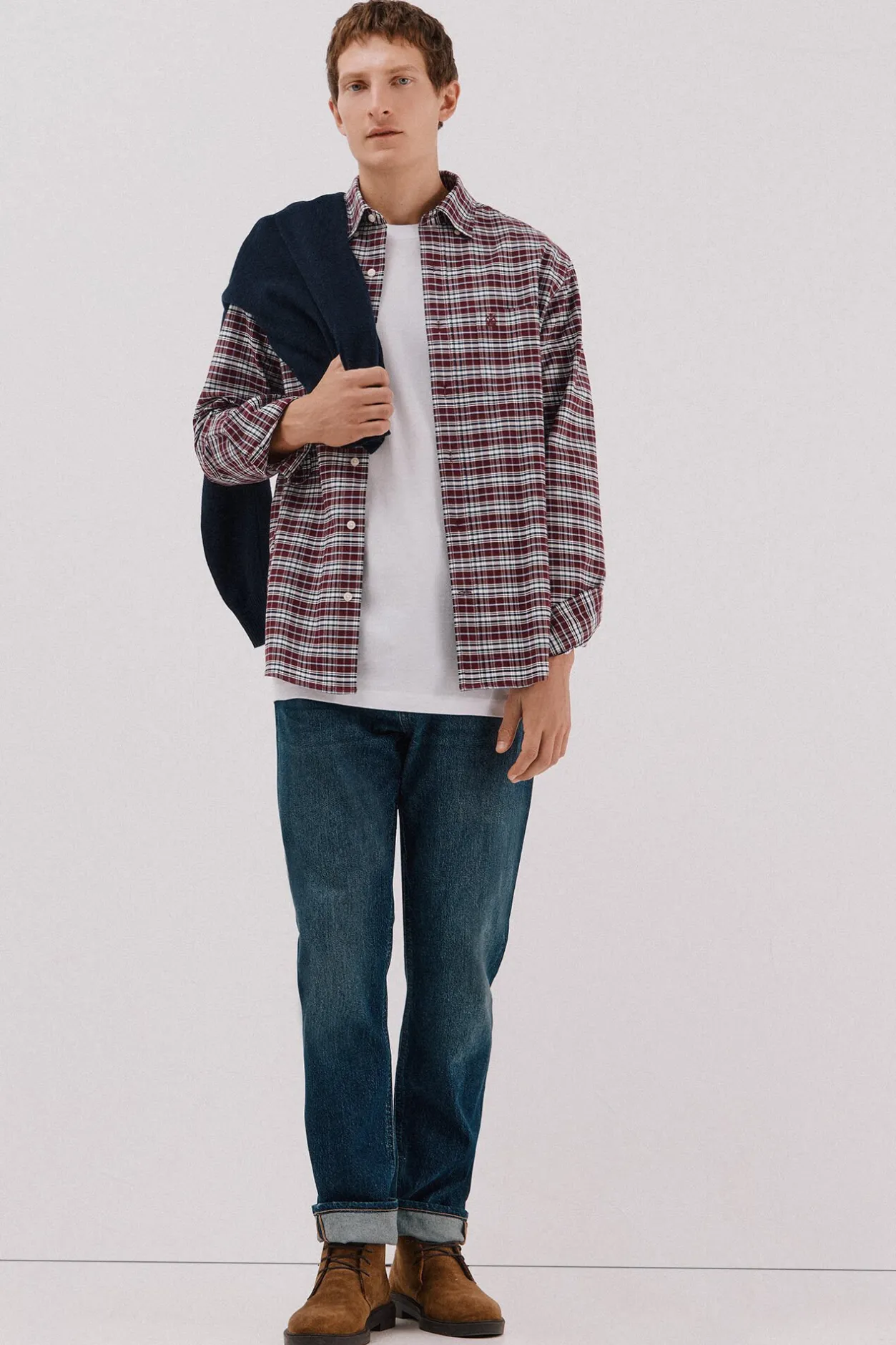 Cortefiel Camisa oxford cuadros Granate Best