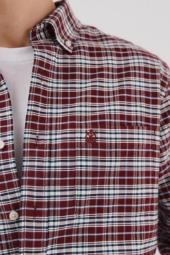 Cortefiel Camisa oxford cuadros Granate Best