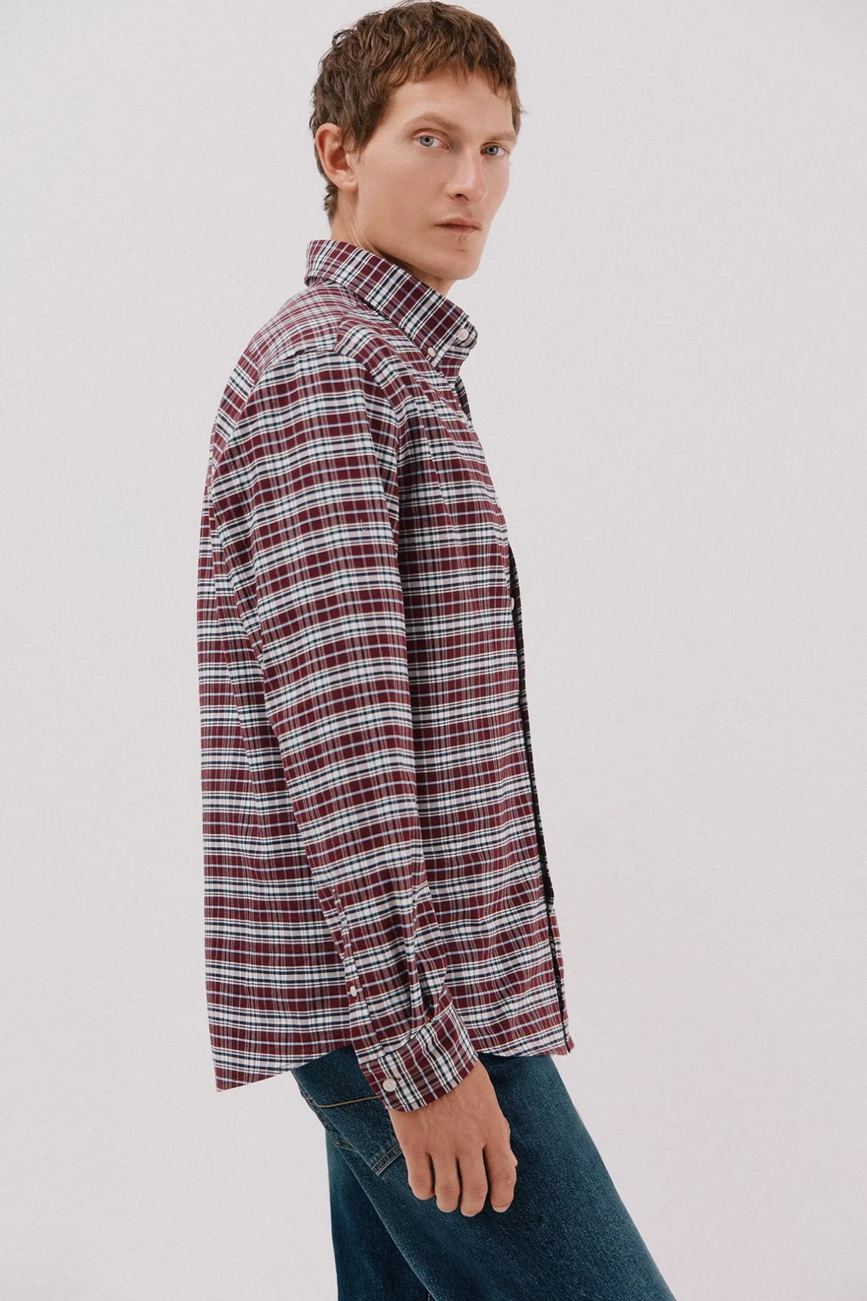 Cortefiel Camisa oxford cuadros Granate Best