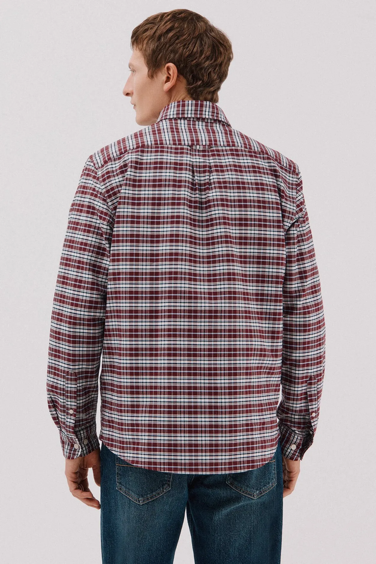 Cortefiel Camisa oxford cuadros Granate Best