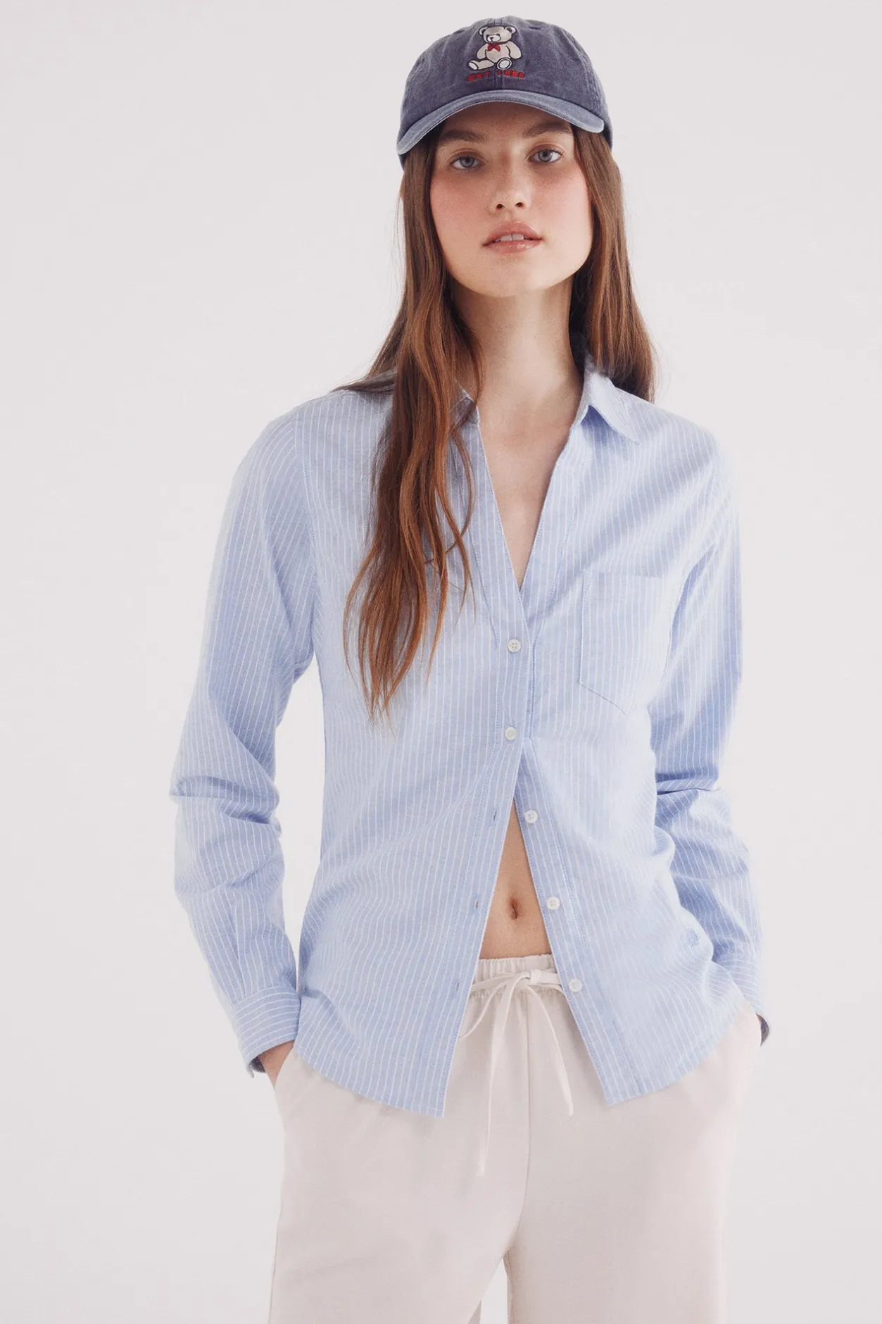 Springfield Camisa Oxford cuello abierto azul Outlet