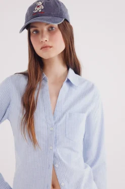 Springfield Camisa Oxford cuello abierto azul Outlet