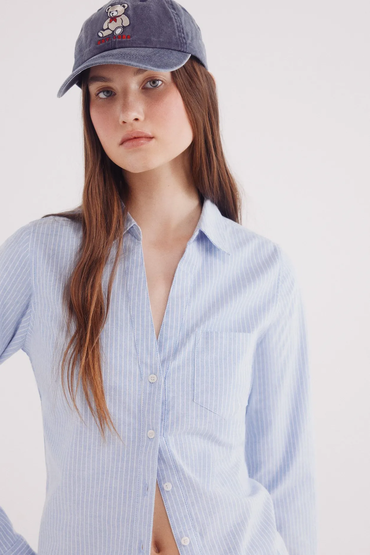 Springfield Camisa Oxford cuello abierto azul Outlet